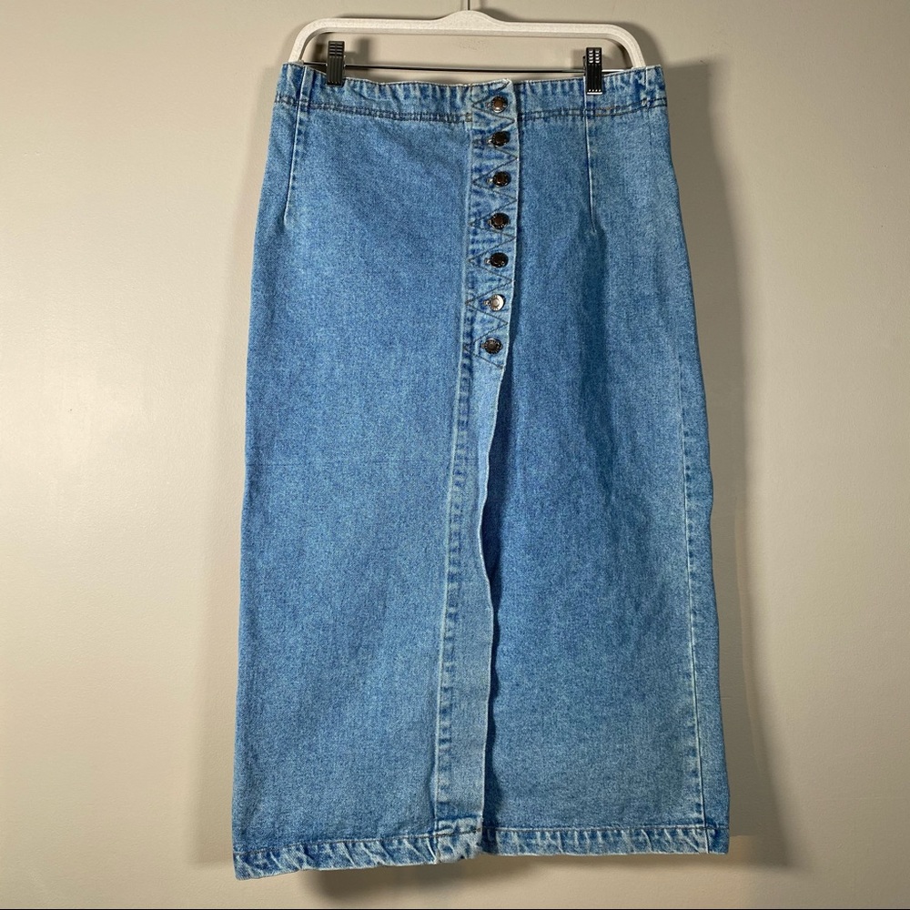 B.W.B Vintage Women 90s Denim Buttons Front Skirt